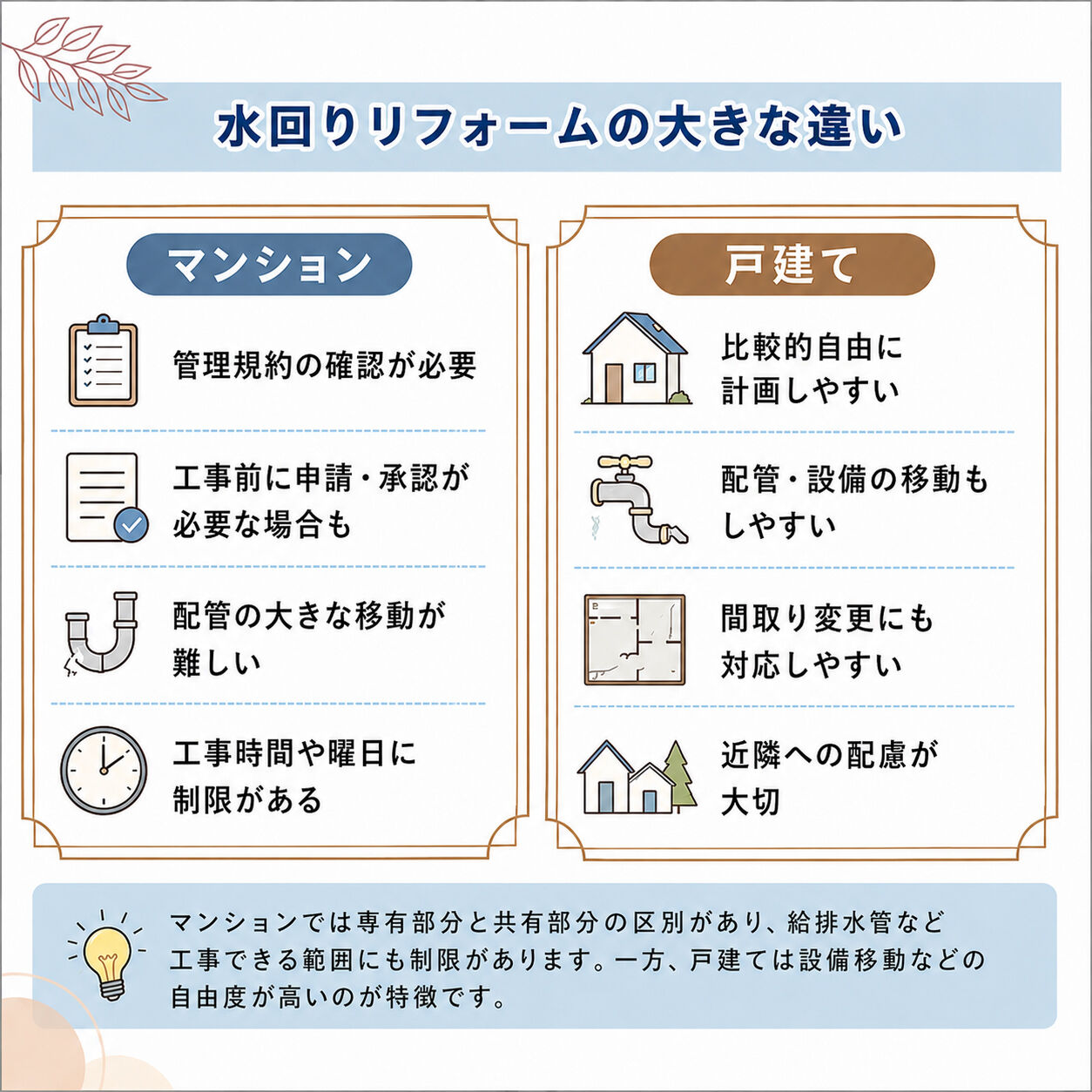 【水回りリフォーム：マンションと戸建ての違い】